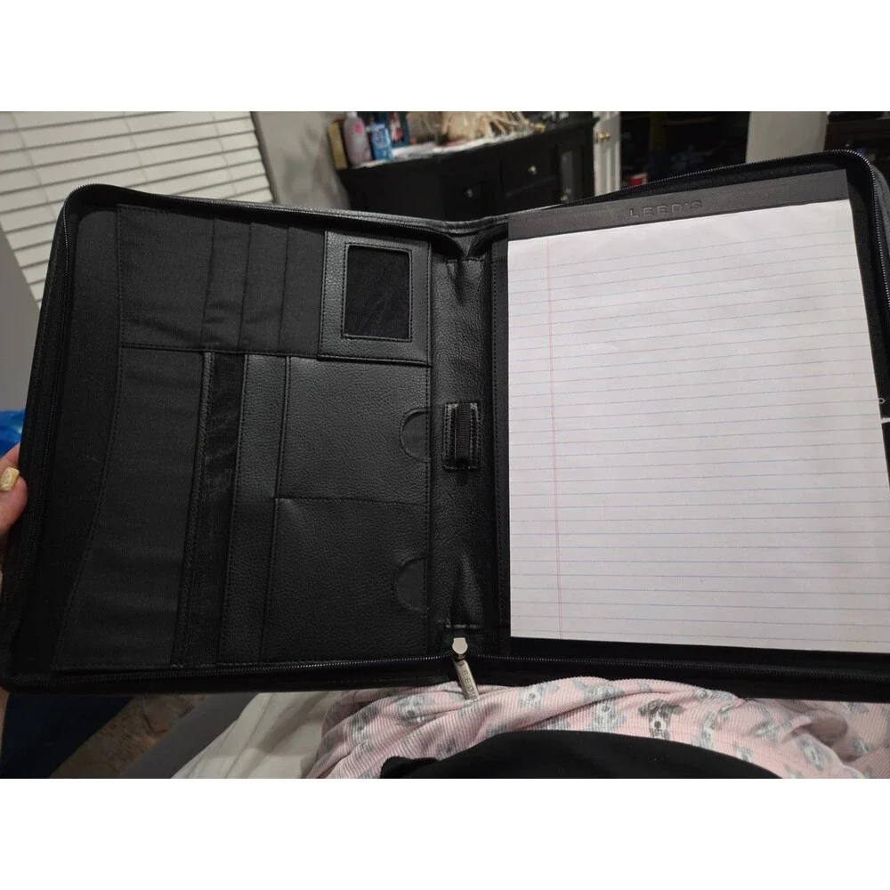 LEED'S Black Organizer Genuine Leather With Legal Pad Padfolio Portfolio B18